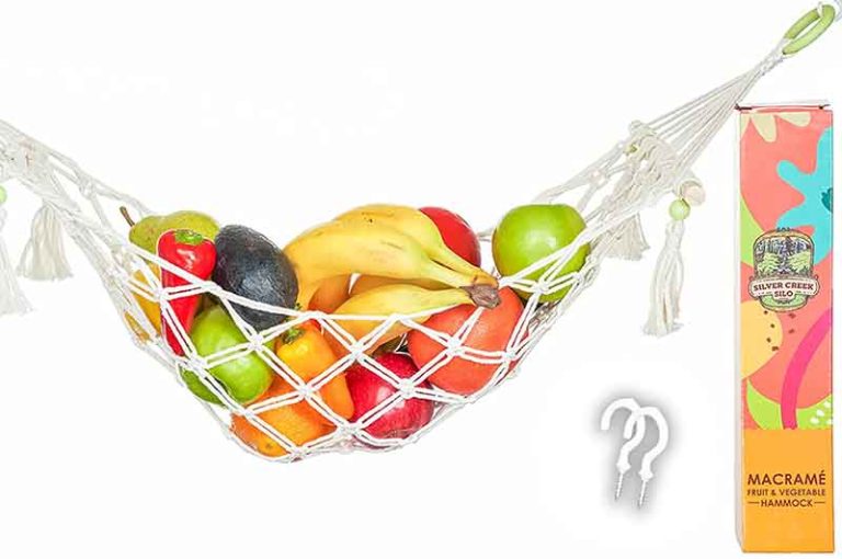 Silver Creek Silo Macrame Fruit Hammock-Under Cabinet Fruit Basket Hooks-Hanging Fruit Hammock for Kitchen