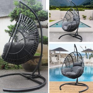 Outdoor Wicker Rattan Egg Swing Chair with Stand